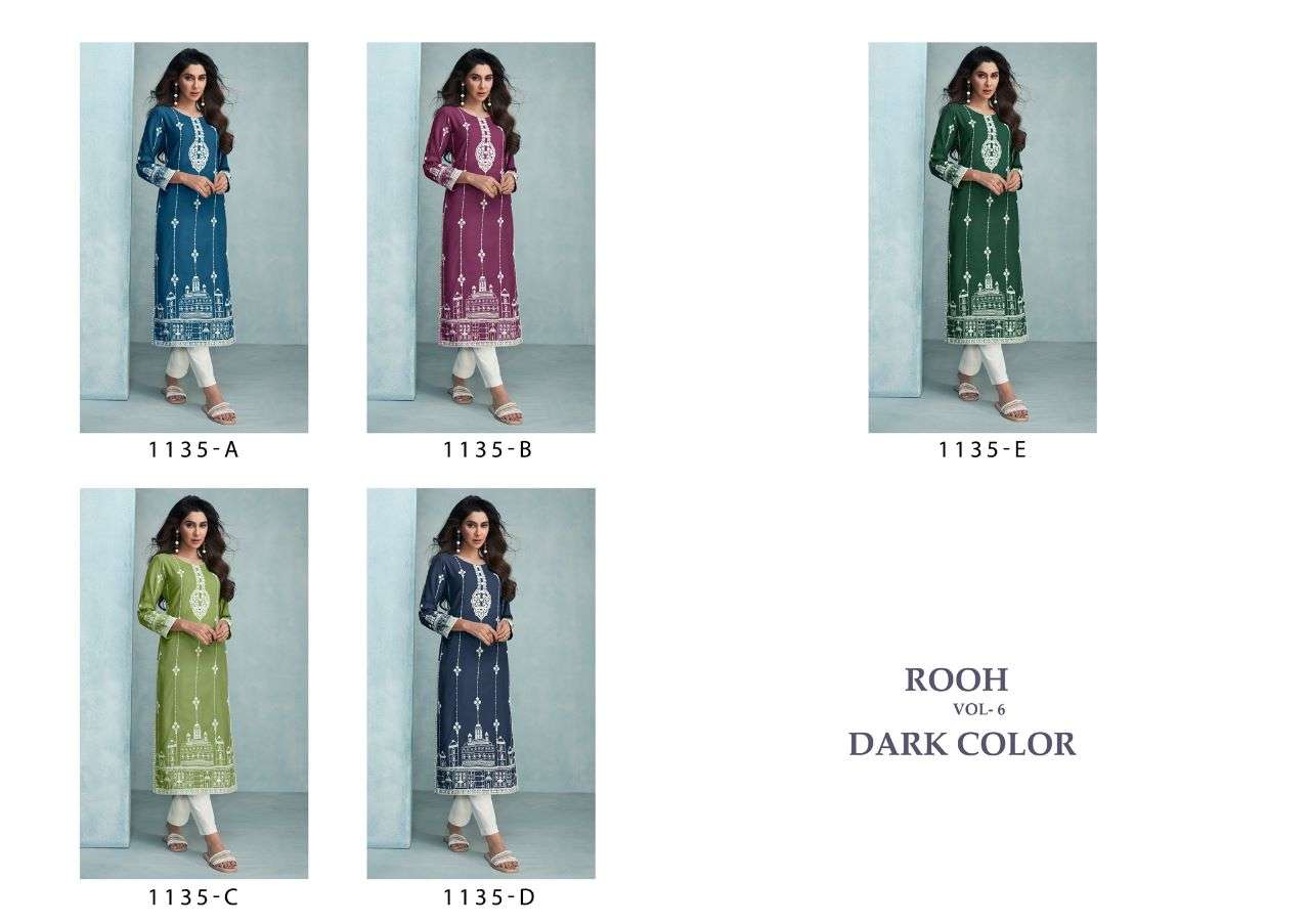 ROOH VOL 6 DARK COLOR PURE REYON VISCOS LAKHNAWI WORK KURTI WITH PANT BY VAMIKA BRAND INDEX